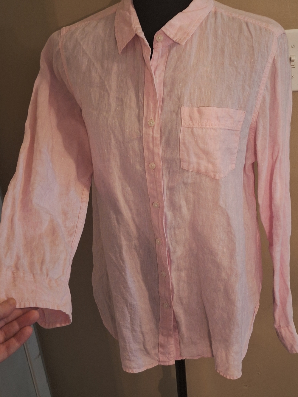 š©·Cute! Linen L.L. Bean Pastel Pink Women's Button-Down Shirt M Pet - Picture 4 of 15